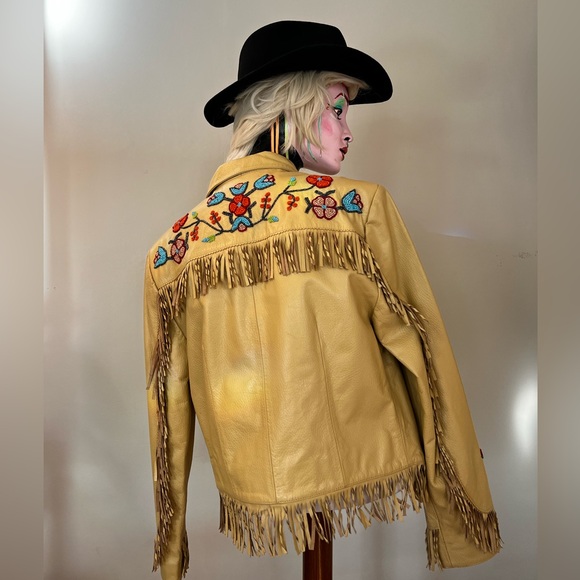 Double D Ranch leather jacket. Beadwork & fringe. Western style couture. - Picture 7 of 13